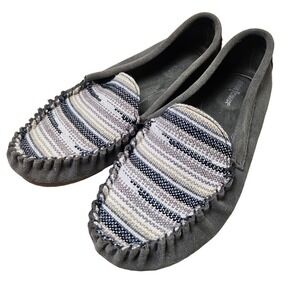 Minnetonka Sophia Suede Leather Boho Slip On Shoes‎ Moccasins Women's 7 Grey